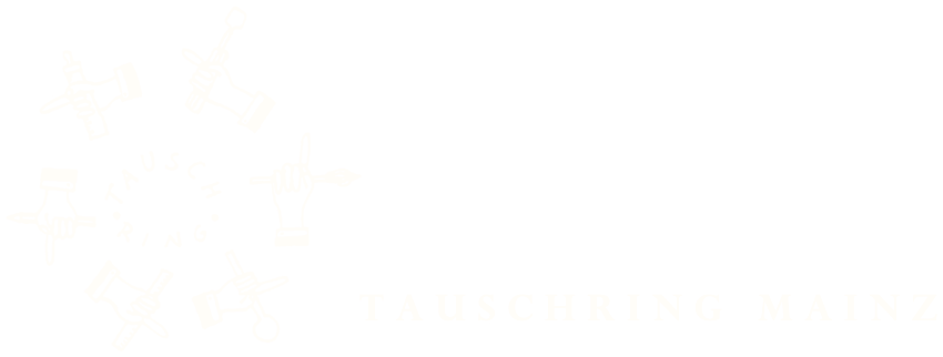 Logo Tauschring Mainz: ein Kreis aus Händen mit Werkzeugen und der Schriftzug Tauschring Mainz